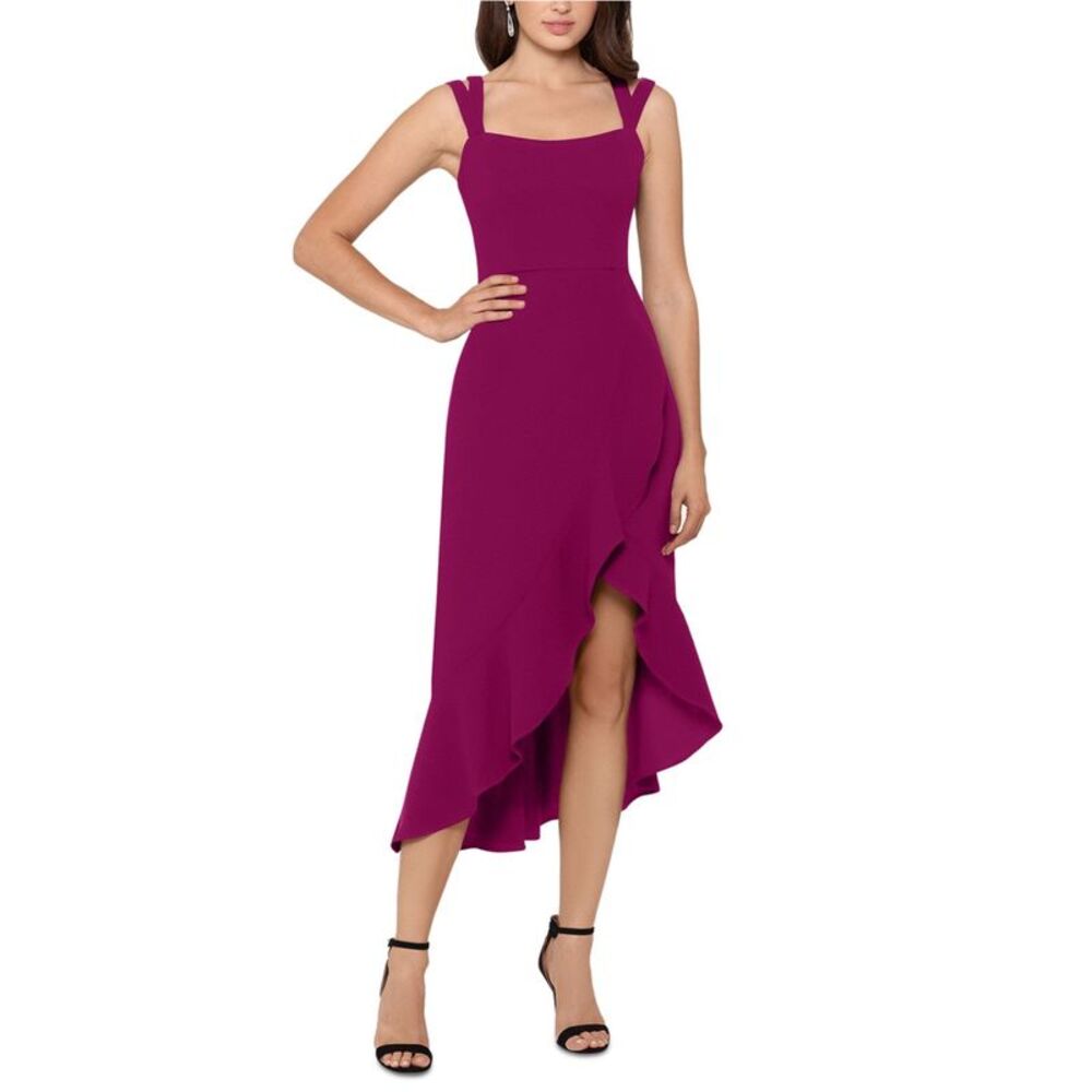 XSCAPE Womens Solid High-Low Dress, Purple, NWT